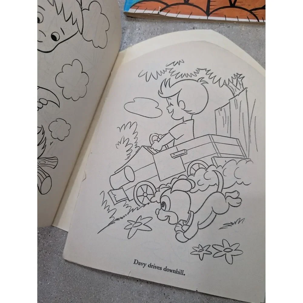 Lot of 5 Vintage 1960s 1970s Coloring Books Samuel Lowe Whitman-Mostly Unused